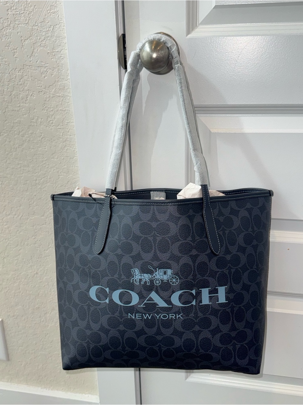Coach New York Blue Signature Tote with Light Blue Logo
